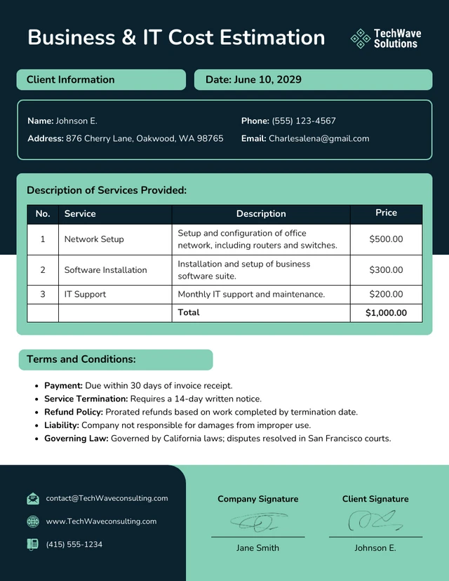 Business Estimate Template