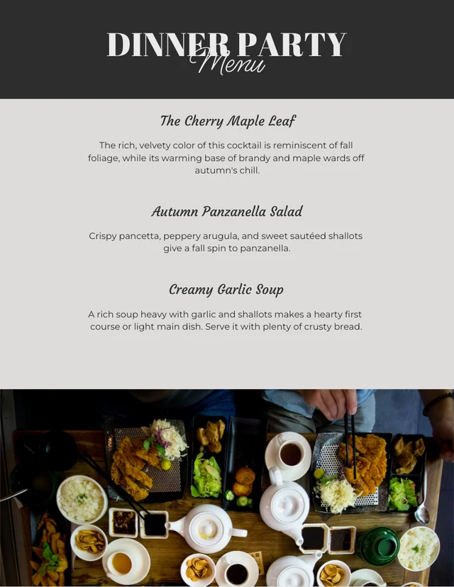 Grey Minimalist Dinner Party Menu Template