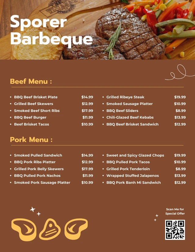 Brown Elegant BBQ Menus Template