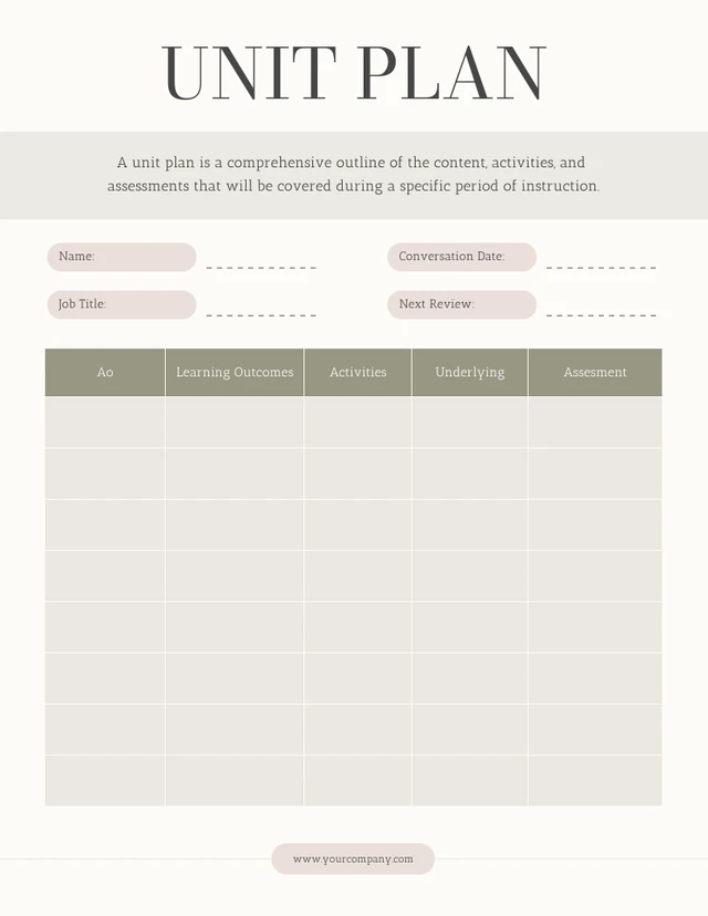 Peach Minimalist Unit Plan Template