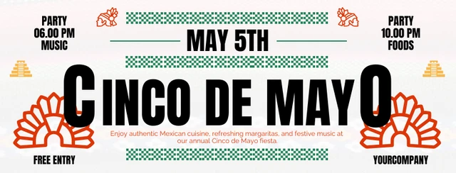 Cream Red Orange Cinco De Mayo Festival Banner