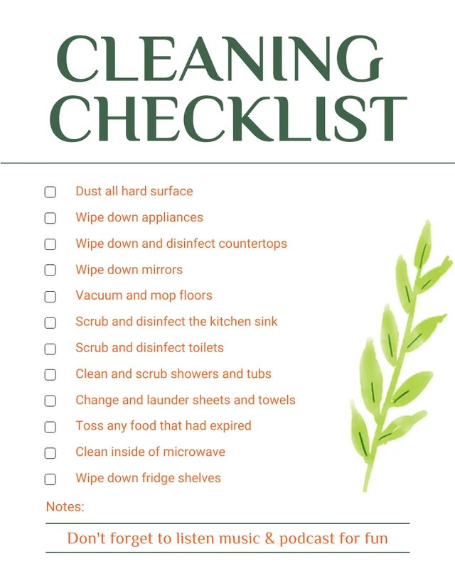 White Simple Cleaning Checklist Template