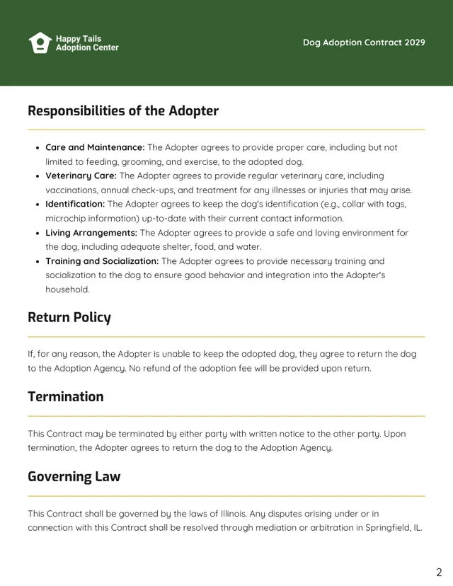 Dog Adoption Contract Template - Page 2