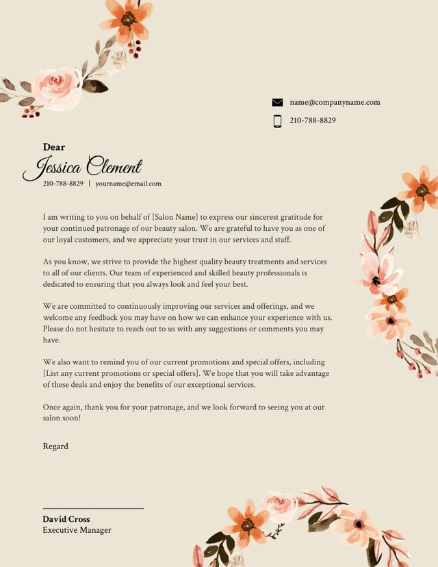 Cream Beige Flower Beauty Salon Letterhead Invitation
