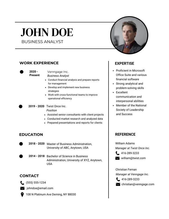 White And Black Clean Professional Business Resume Template
