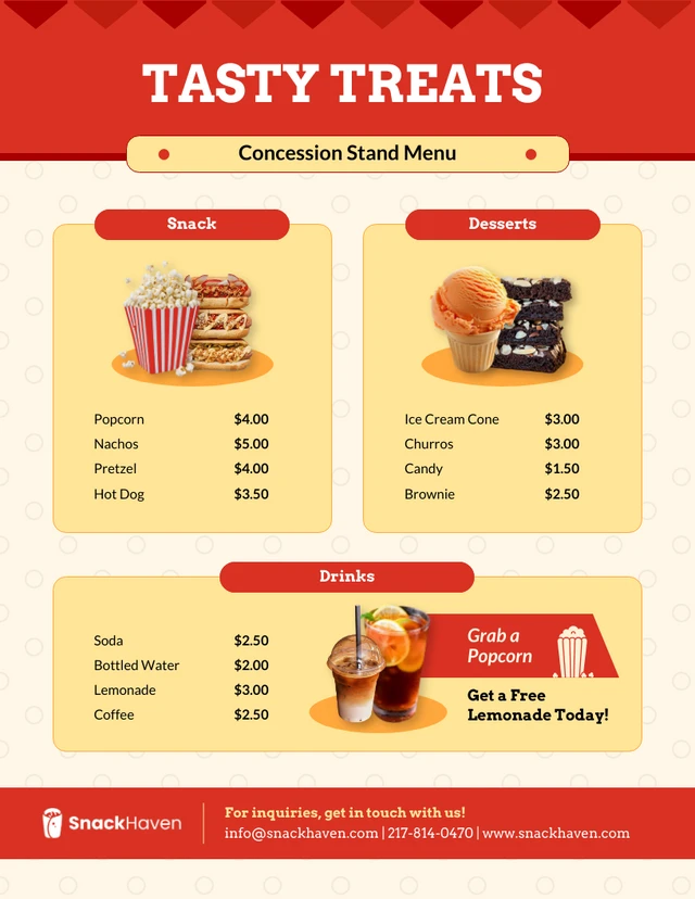 Concession Stand Price List Template