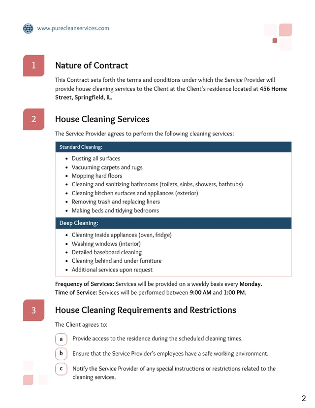 House Cleaning Contract Template - Page 2