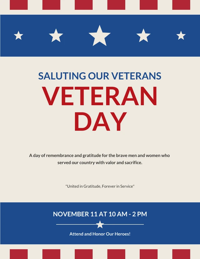 Veteran Day Poster Beige Blue Illustrative Template