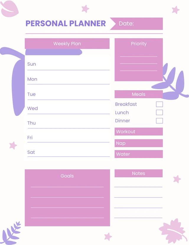 Floral Pastel Colour Personal Planner Template