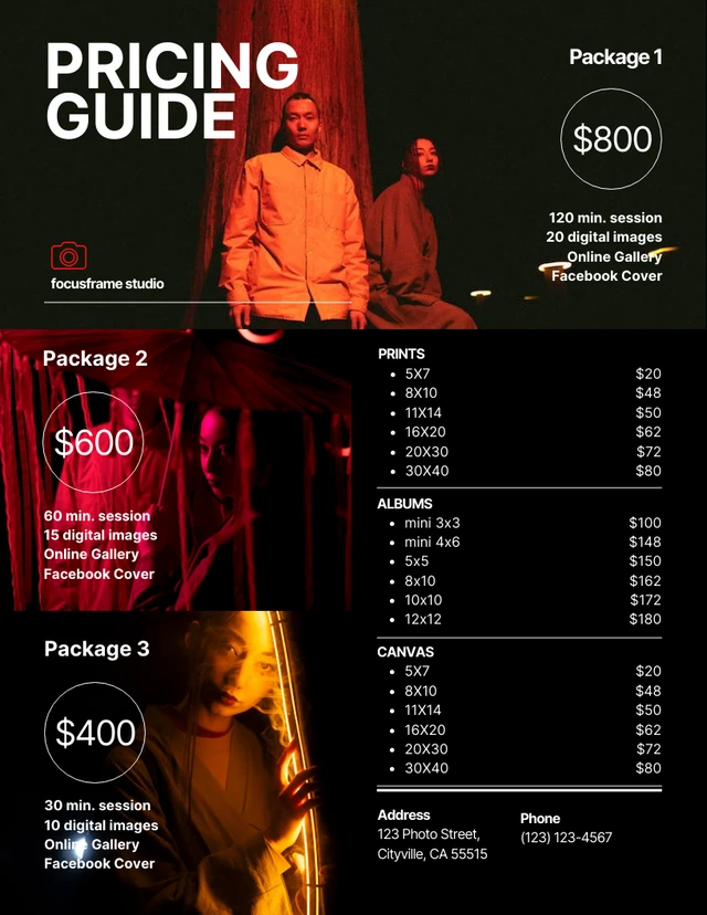 Dark Photography Price List