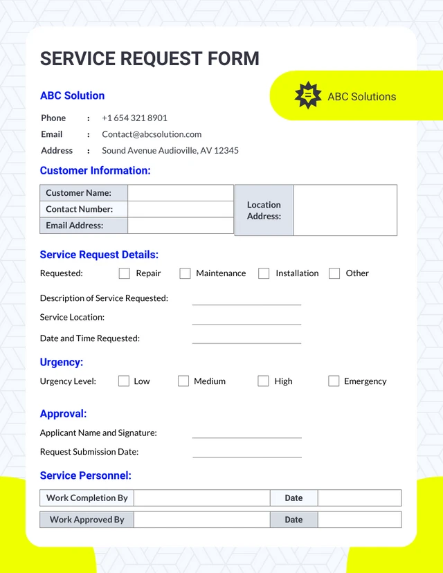 Service Request Form Template