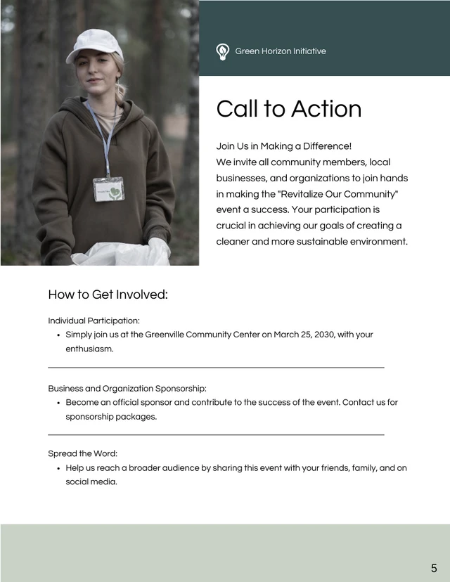 Dark Green Simple Community Clean-Up Event Proposal - Page 5