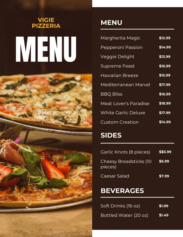 Dark Brown Simple Photo Pizza Menu Template