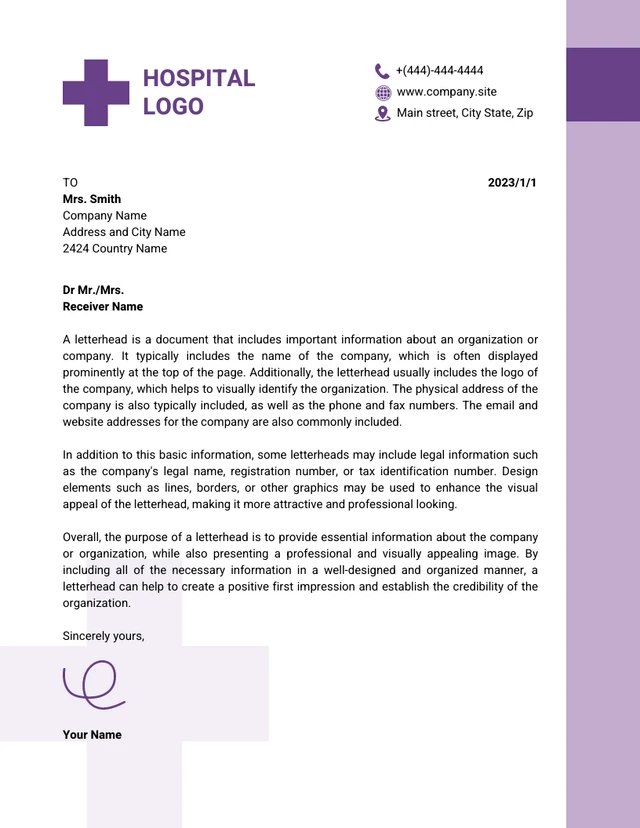 Light Purple Modern Hospital Letterhead Template
