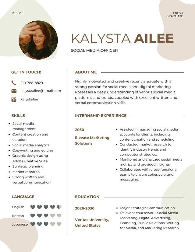 Cream Soft Earth Tone Academic Resume Template