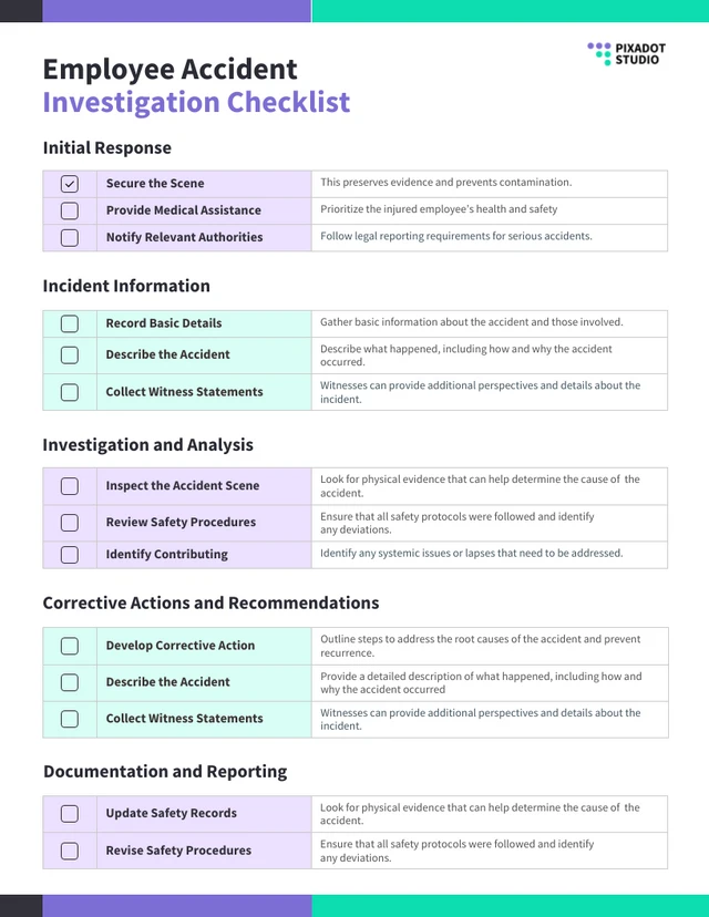 Employee Accident Investigation Checklist Template