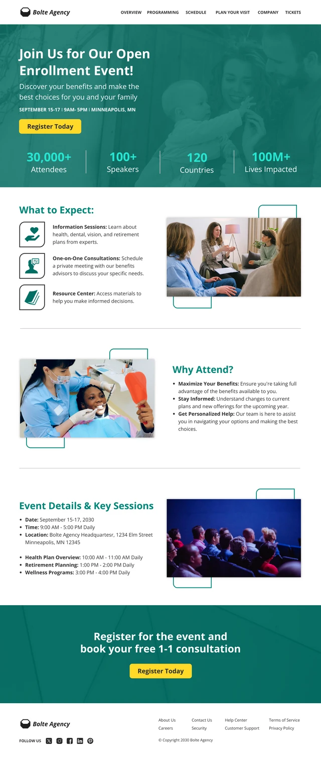 Open Enrollment Wireframe Events Landing Page Template