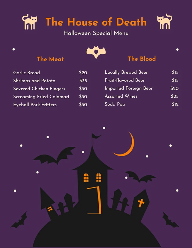 Dark Purple Minimalist Playful Illustration Halloween Menu Template