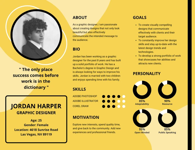 Yellow And Black Minimalist Digram User Persona Template