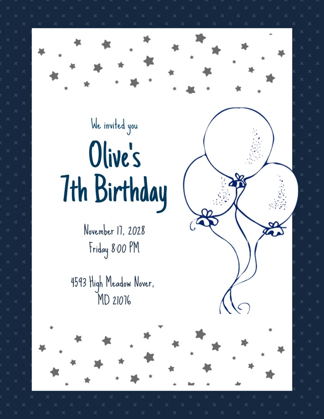 Navy And White Minimalist Illustration Kids Party Invitation Template