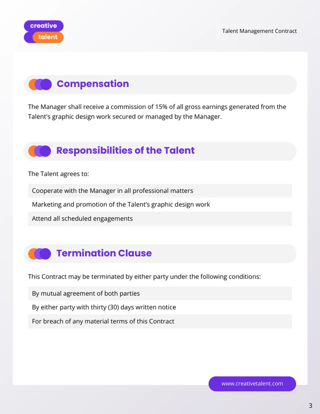 Talent Management Contract Template - Page 3