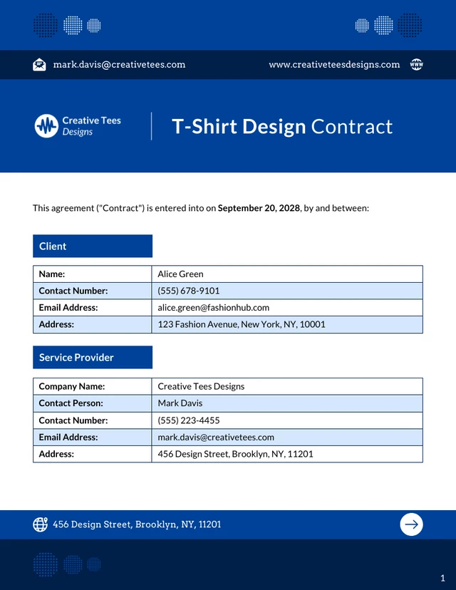 T-Shirt Design Contract Template - Page 1