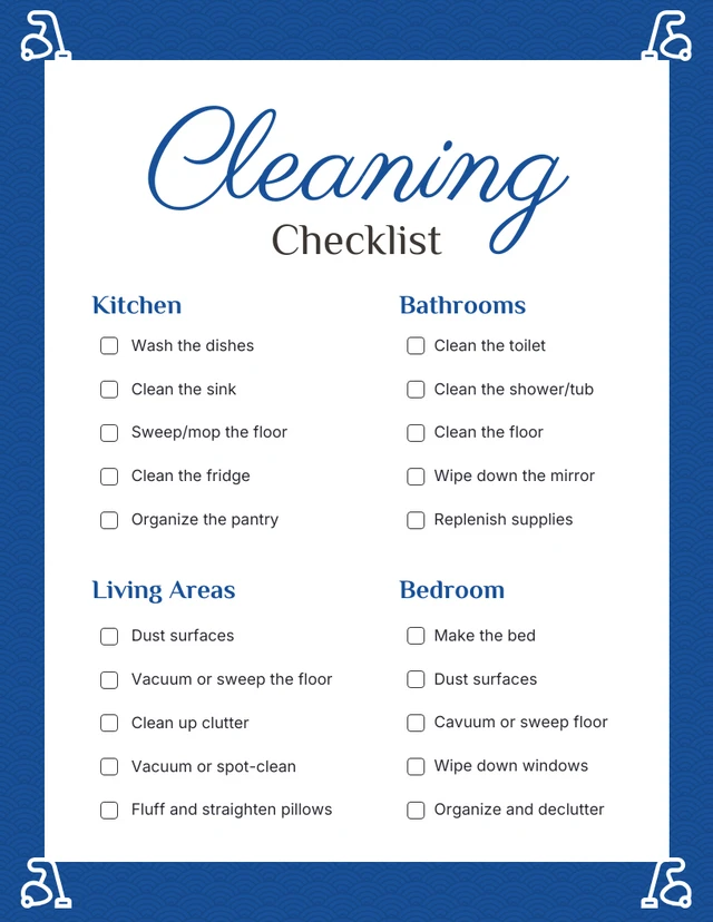 Navy And White Simple Pattern Cleaning Checklist Template