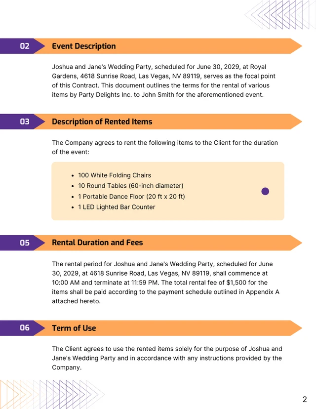 Party Rental Contract Template - Page 2