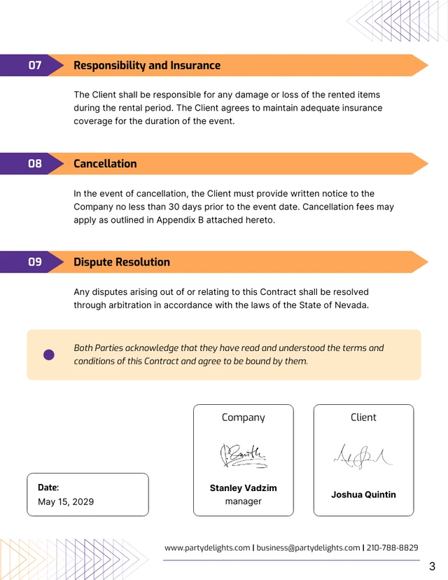 Party Rental Contract Template - Page 3