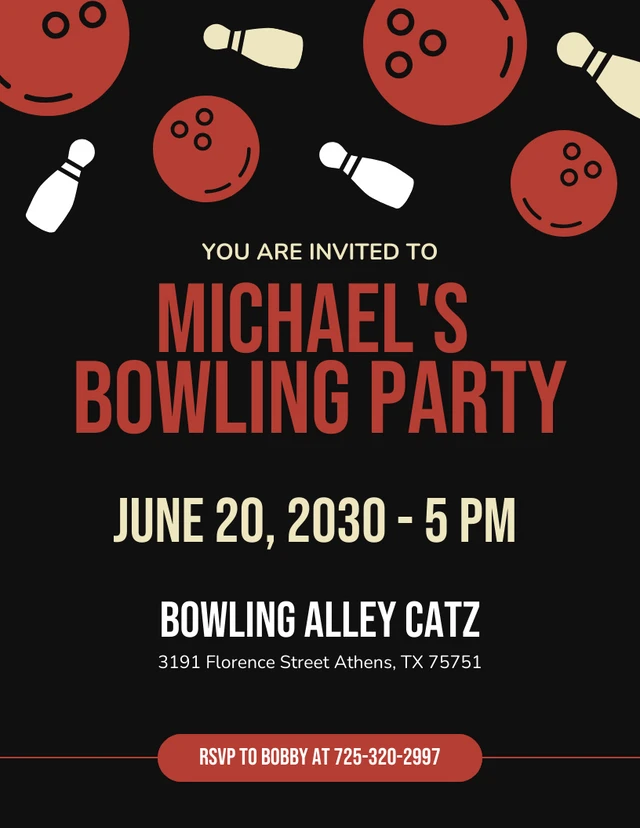 Black And Red Bowling Party Invitation Template