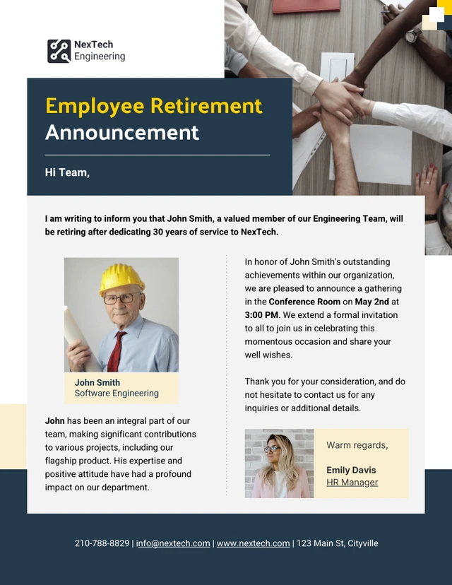 Employee Retirement Announcement Email Newsletter Template