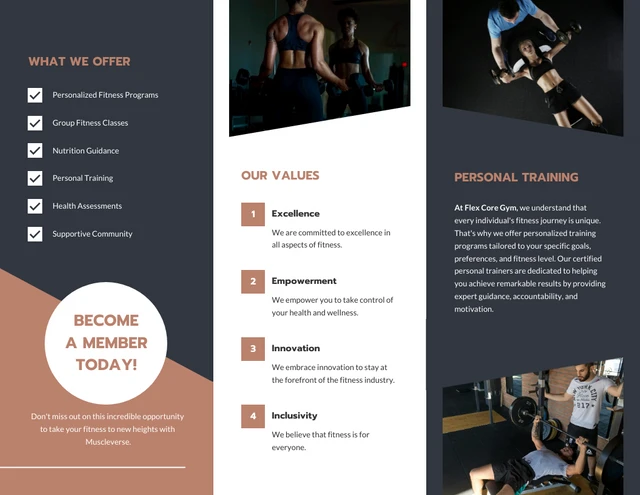 Navy And Orange Trapezoid Fitness Brochure - Page 2