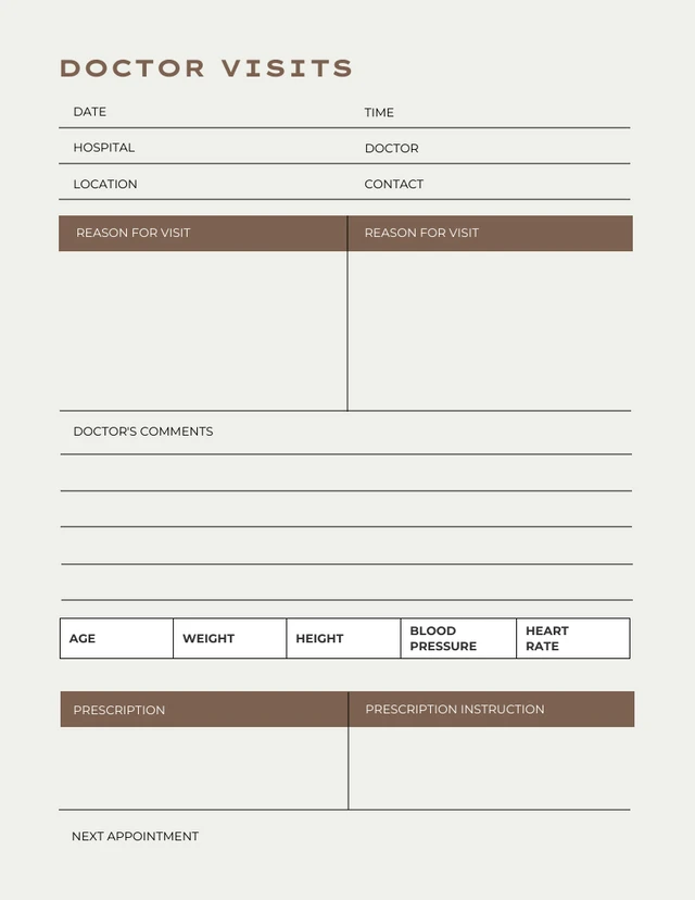 Beige Brown Doctor Visit Schedule Template