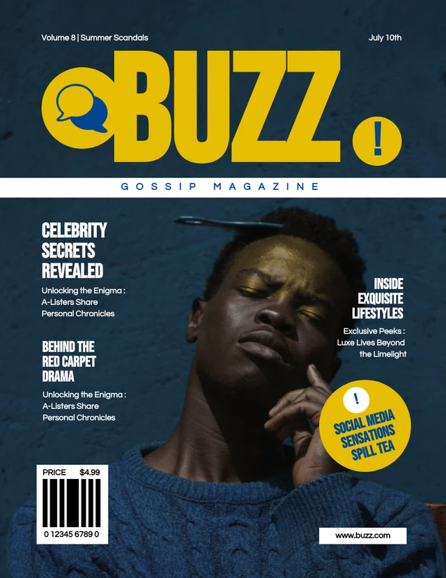 Simple Blue Yellow Gossip Magazine Cover Template