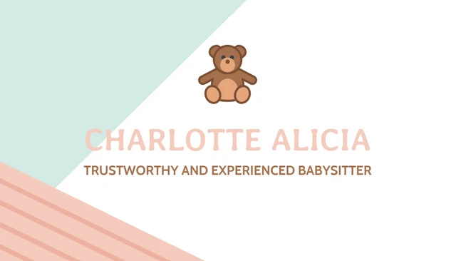 Sage Green And Brown Teddy Bear Babysitting Business Card - Page 1