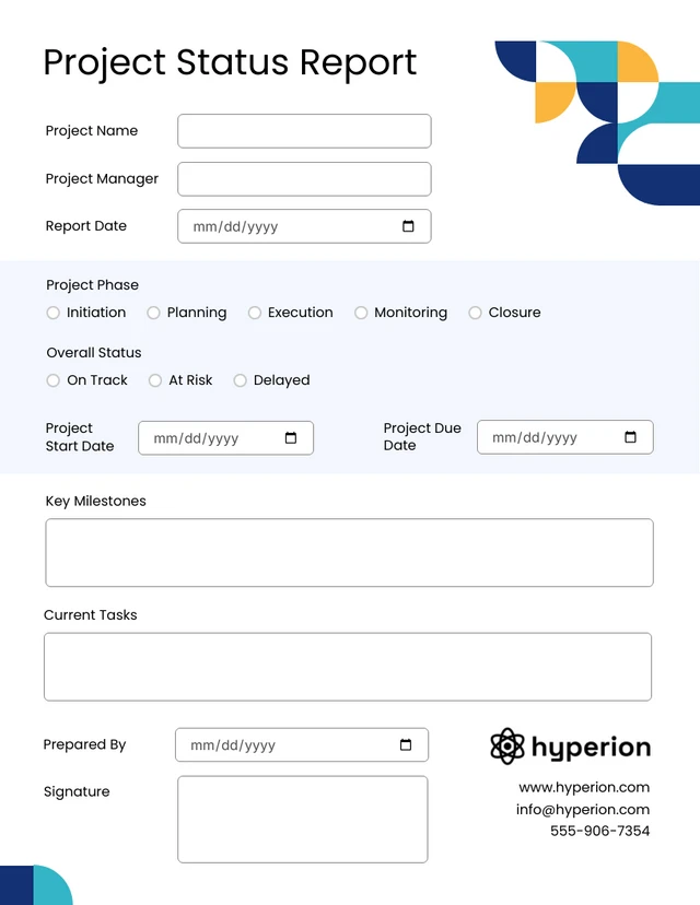 Modern Project Status Report Template Template