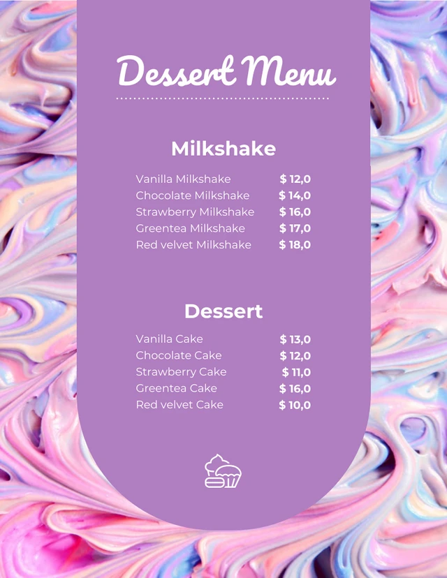 Purple Playful Simple Photo Dessert Menu Template