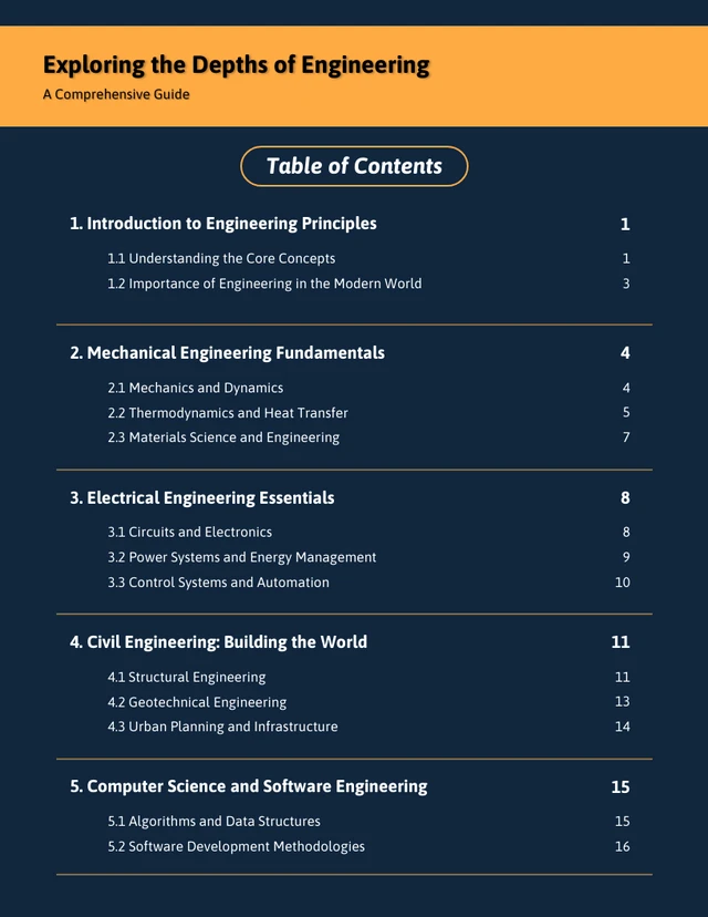 Simple Navy and Orange Report Table of Contents Report Template