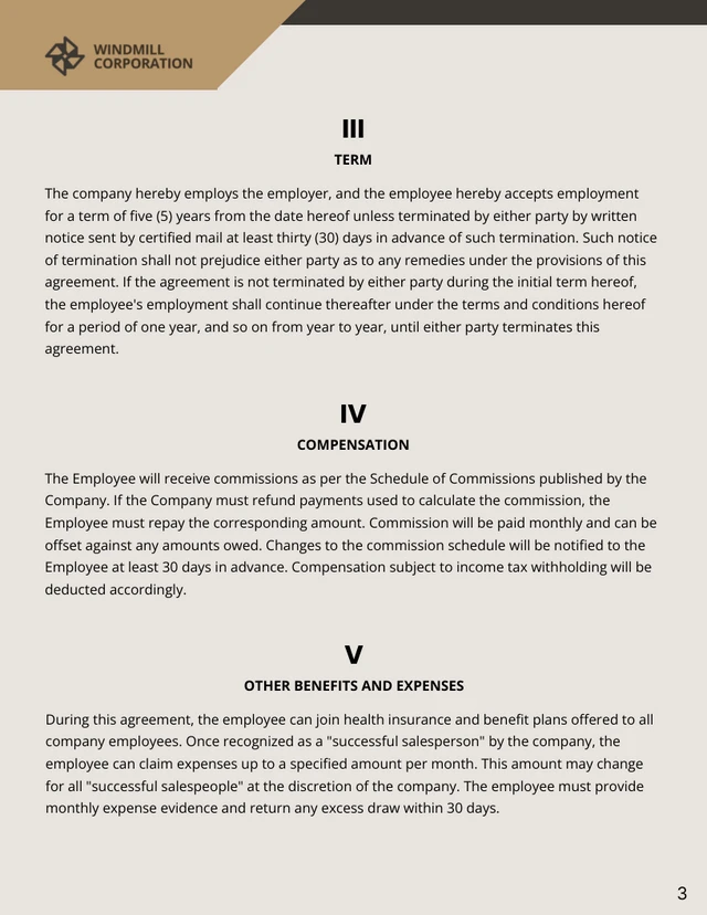 Sales Representative Employment Contract Template - Page 3