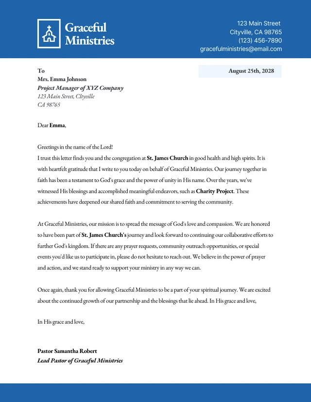 Simple Blue Church Letterhead Template