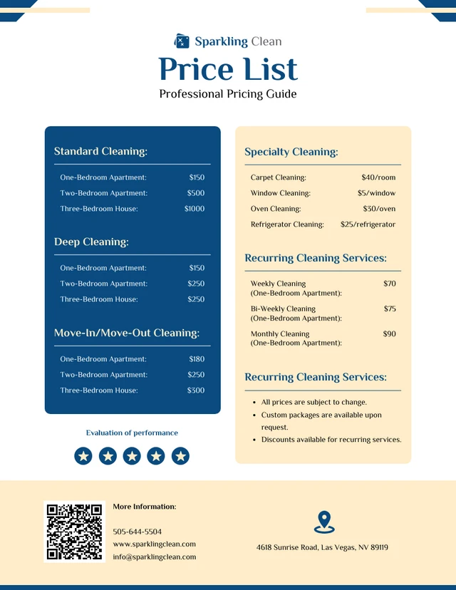 Professional Pricing Guide Price List Template