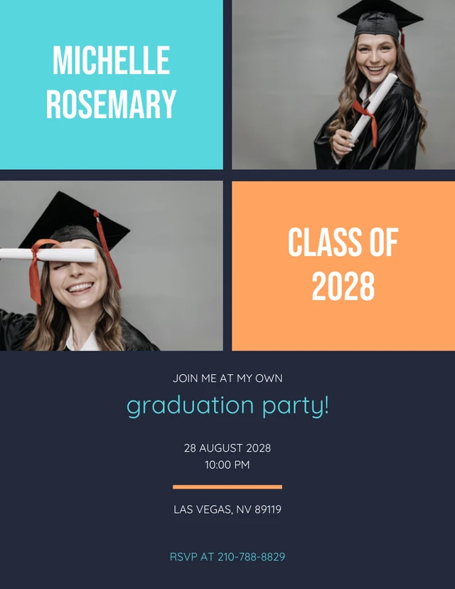 SImple Grid Teal and Orange Graduation Party Invitation Template