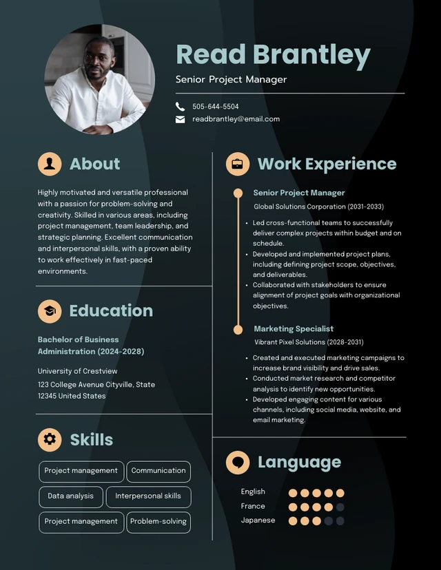 Dark Green Blue and Orange Infographic Resume Template