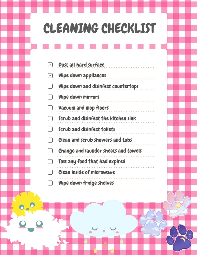 Pink Simple Pattern Cleaning Checklist Template