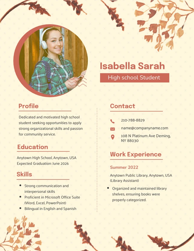 Brown Minimalist High School Resume Template
