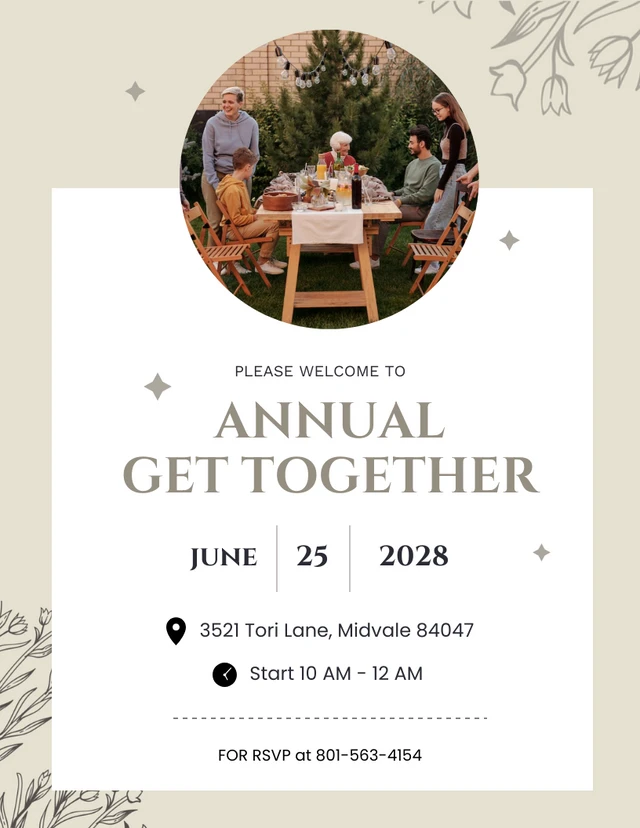 Floral Beige Get Together Invitations Template