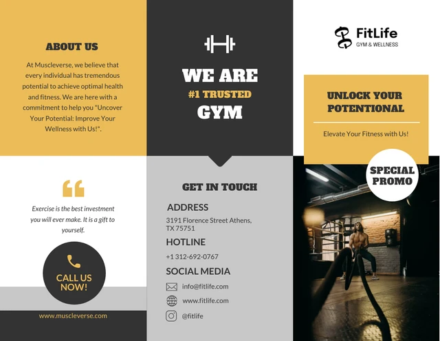 Black And Yellow Modern Fitness Brochure - Page 1