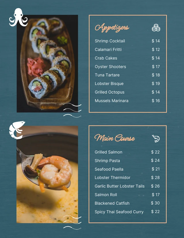 Blue Modern Texture Seafood Menu Template