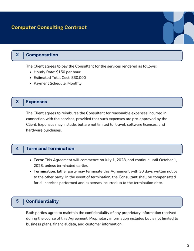 Computer Consulting Contract Template - Page 2