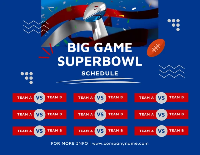 Blue Modern Playful Big Game Superbowl Schedule Template